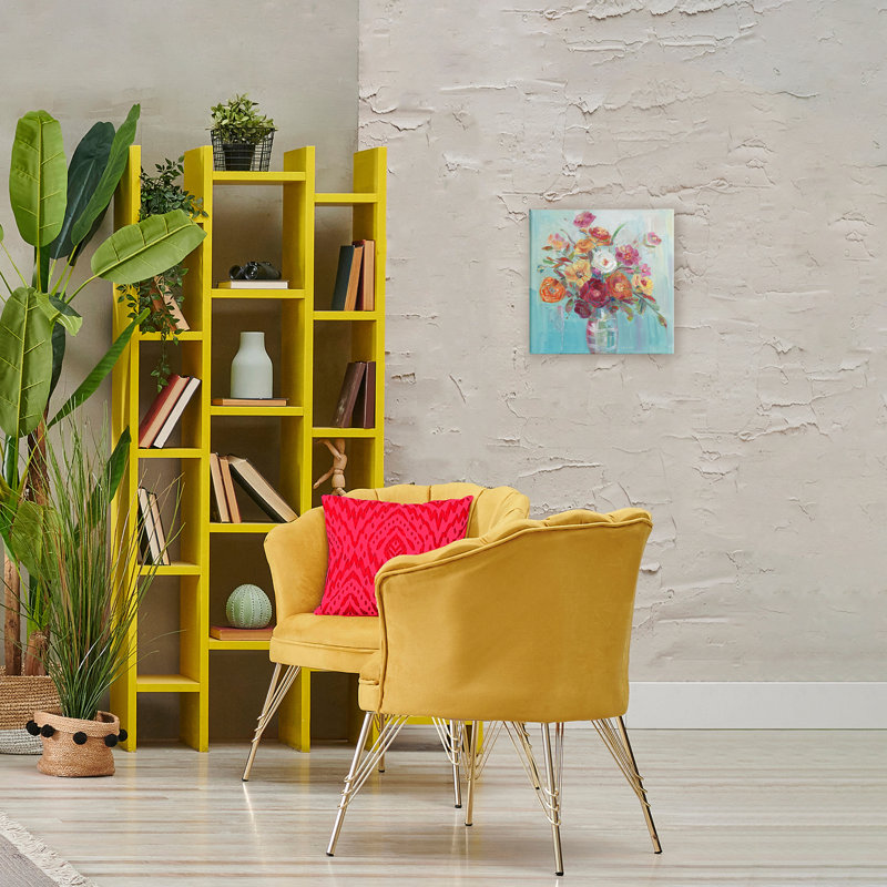 Toile avec arrangement de jardin d'été, design par Sally Swatland, H 17 po x l 17 po