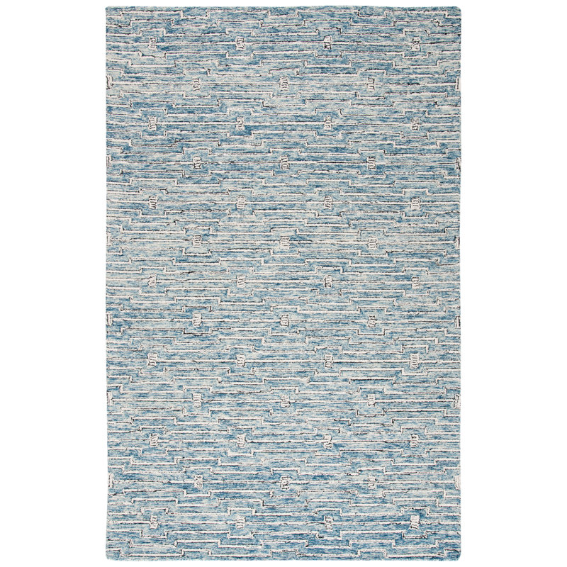 Engleside Hand Tufted Wool/Cotton Chevron Rug in Light Blue/Ivory, Rectangle 5' x 8'