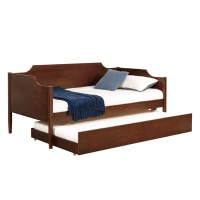 Cherry - Colored Twin Daybed With Trundle, Modern Classic Style Daybed, Panel Detailing, Engineered Wood, Trundle Four Wheels, Slats For Extra Sleepin