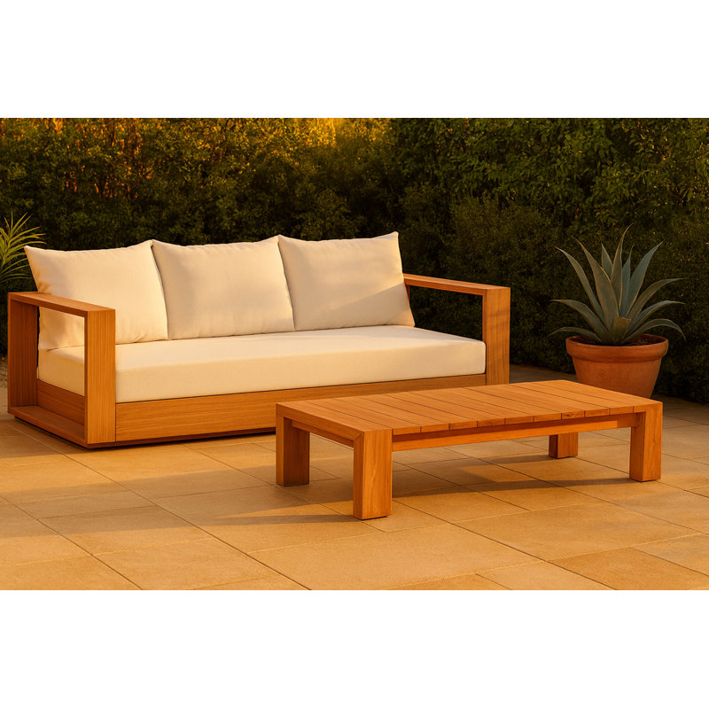 Canapé d'extérieur Tulum en teck de 87 po de largeur avec coussins, Blanc