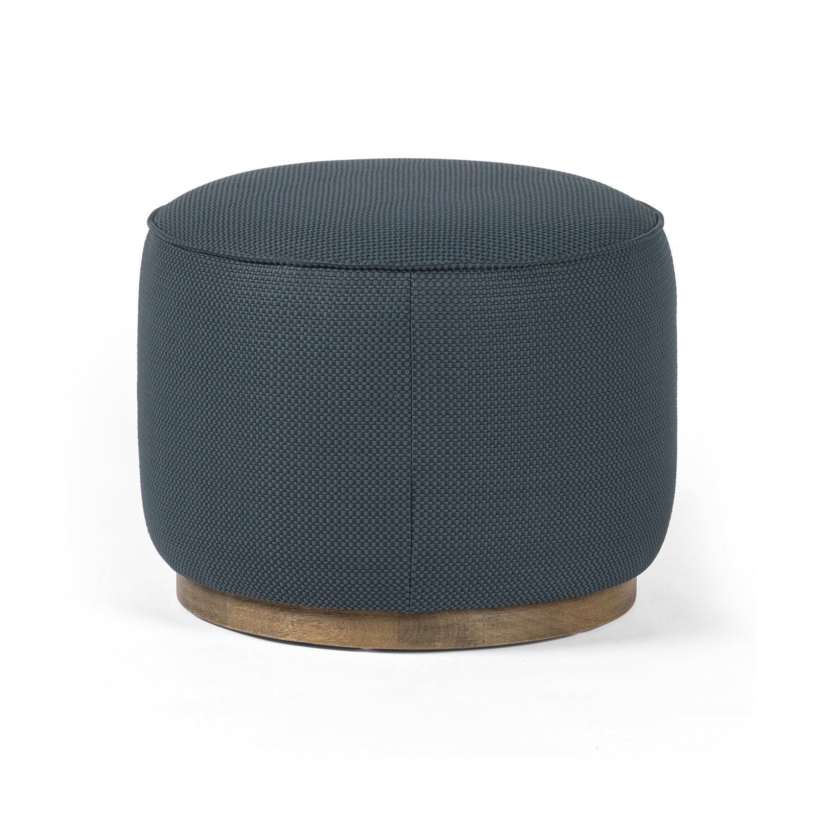 Acker 22" Wide Round Standard Ottoman, Navy Faux Leather