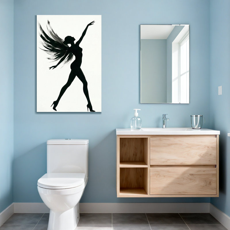 Silhouette abstraite ange avec des ailes qui flottent dansant Pose, H 40 po x l 28 po
