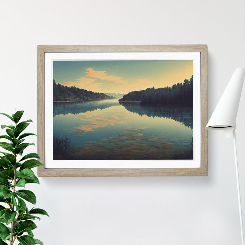 XH1022-6613X Forest Lake - Single Picture Frame Painting, 25cm H x 34cm W x 2cm D, Oak
