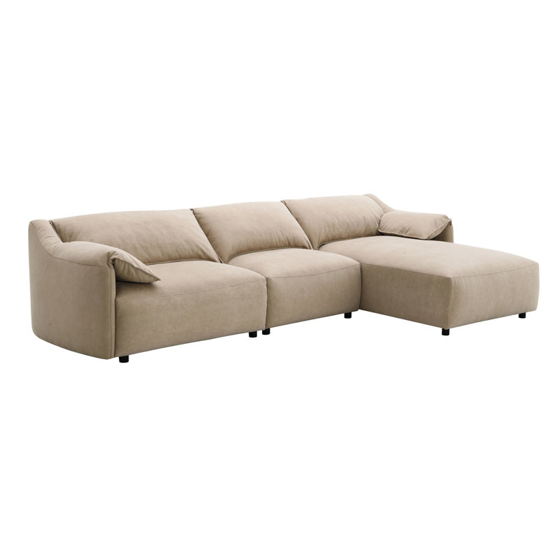Canapé modulaire en suède brun faisant face à la droite - Détente ferme et durable confortable