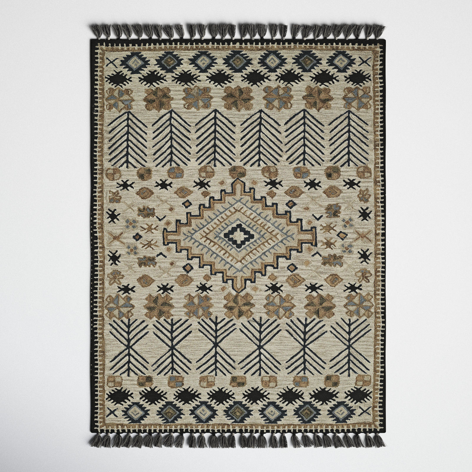 Anine Beige Black Hand-Tufted Wool Rug, Rectangle 9' x 12'