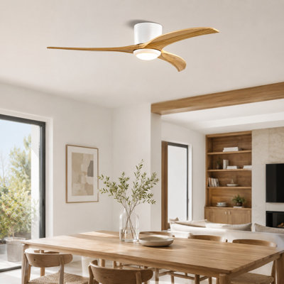 52" Solid Wood Blades Reversible Ceiling Fan With LED Dimmable Light with Remote Control