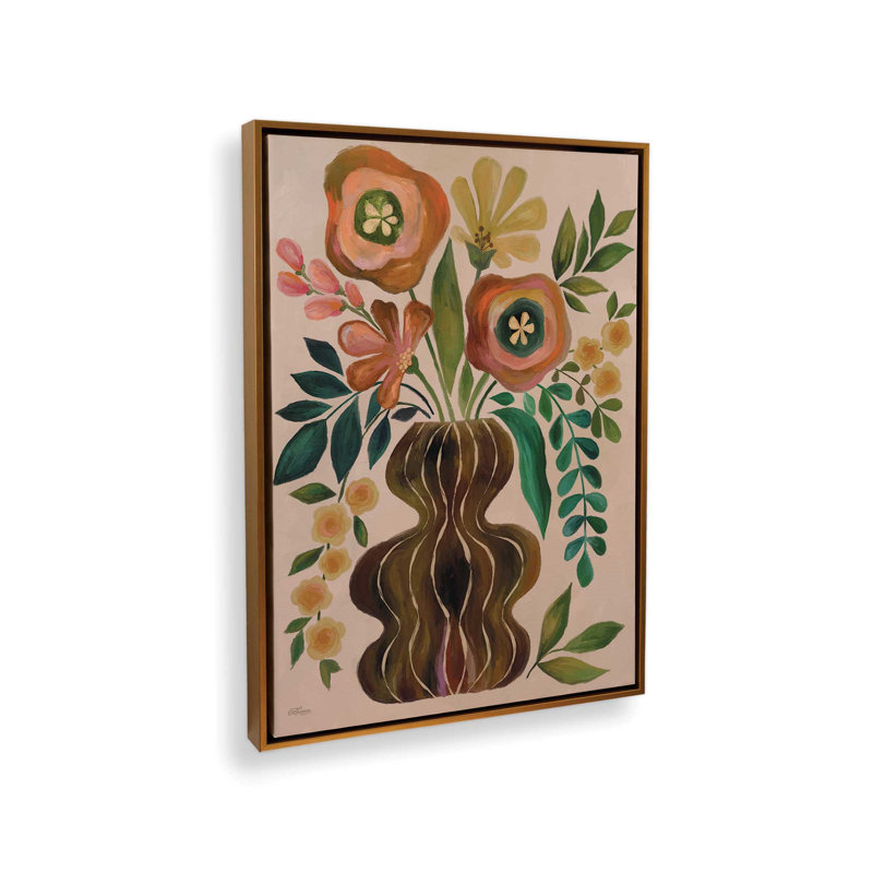 «Funky Bouquet» par Cat Thurman Designs, reproduction d'art, L 30 x H 40, Doré, Toile avec cadre
