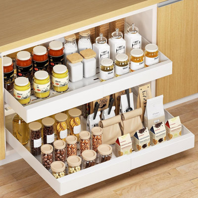 Expandable Carbon Steel Pull Out Cabinet Drawer 12.3"-20.8", 3-Rail Slide Out Shelf with Damping Slides for Kitchen Pantry