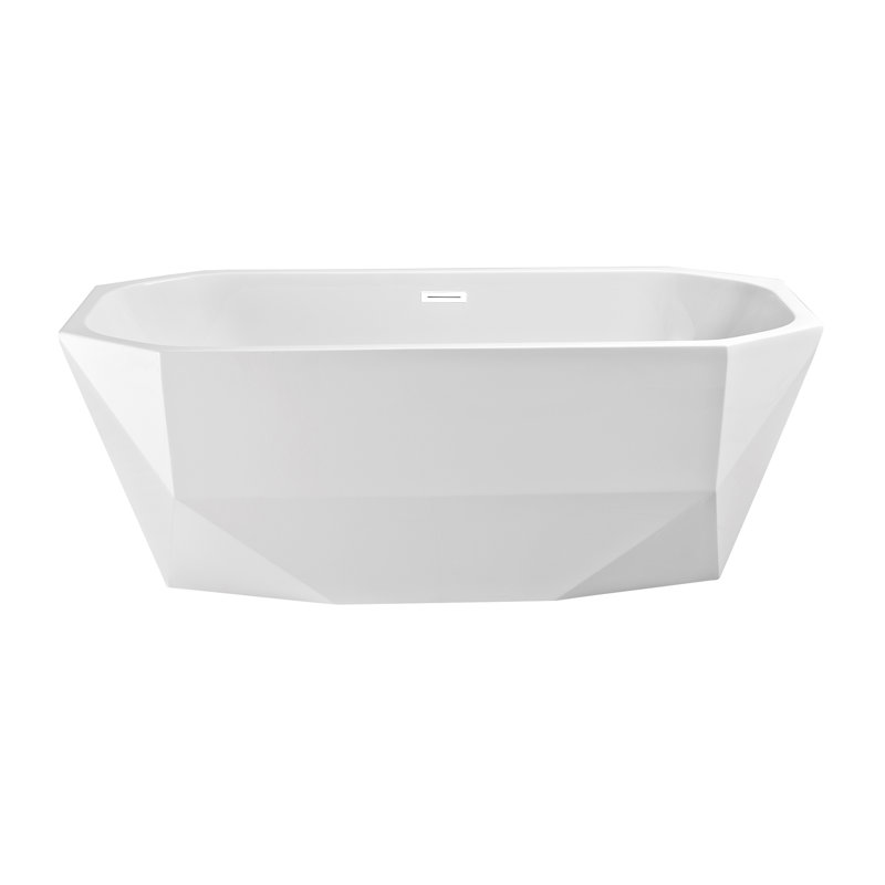 67" Streamline Freestanding Soaking Acrylic Bathtub With Drain and Bamboo Tray, Glossy White