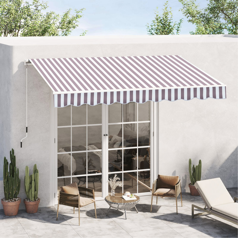 10' X 8' Retractable Awning, Patio Awnings, Sunshade Shelter W/ Manual Crank Handle, UV & Water - Resistant Fabric And Aluminum Frame