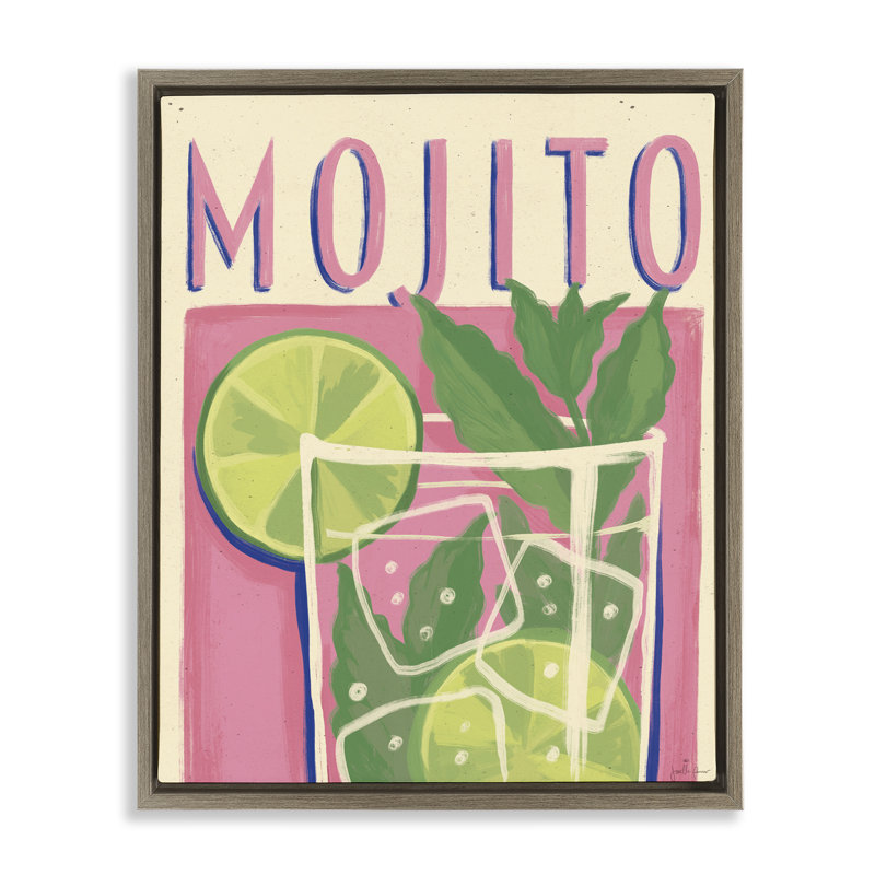 Art mural rétro sur toile flottante avec cocktail Mojito par Janelle Penner, H 21 po x l 17 po