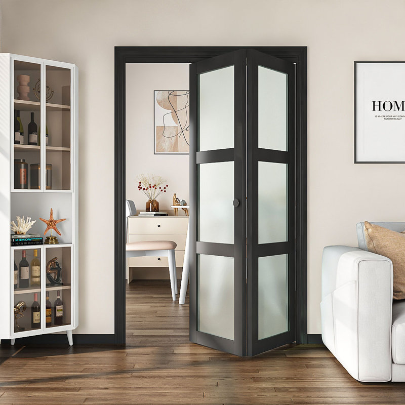 Portes pliantes pliantes en bois manufacturé double en verre givré 32 po x 80 po H 32 po x 80 po avec quincaillerie d'installation
