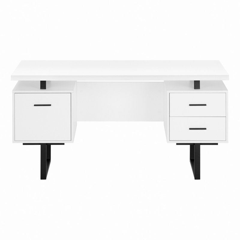 Jazarian Computer Desk, Home Office, Laptop, Left, Right Set-up, Storage Drawers, Work, 30" H x 60" W x 24" D, White/Black
