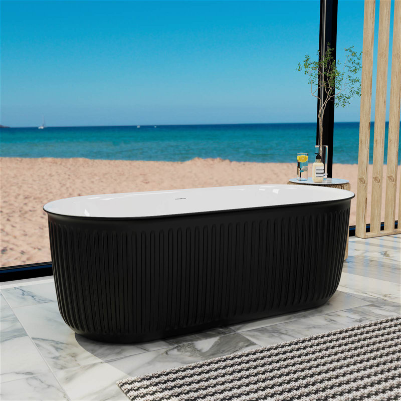 Colour 67'' x 31'' Freestanding Soaking Acrylic Bathtub, Matte Black