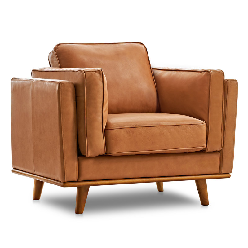 Shanteka 41.5" Pure Full Italian Nappa Leather Accent Chair, Brown Genuine Leather