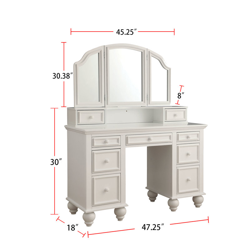 Ensemble de coiffeuse avec tabouret et miroir Jenkinson, Blanc