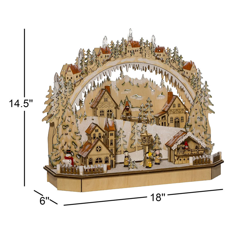 Ensemble de table de village en bois avec lumières à DEL Kurt Adler, 18 po