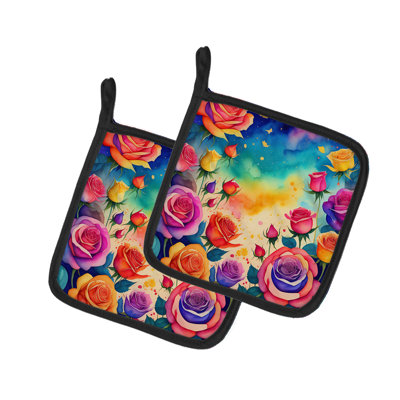 Colourful Roses Pair of Pot Holders