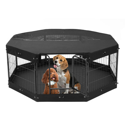 Parc pour chien, 8 enclos 24 x 24 en métal pliable pour animaux, enclos pour chien intérieur et extérieur avec porte, sac de rangement, couvercle supérieur et coussin inférieur, pour chiens, chats et autres petits animaux