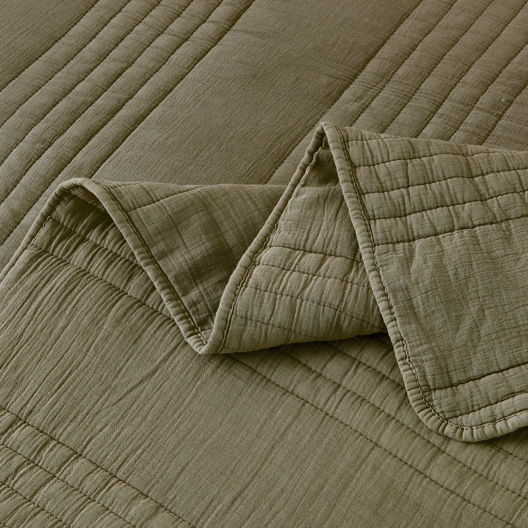 Cotton Quilt Set, Olive Green, Twin Quilt + 1 Standard Sham