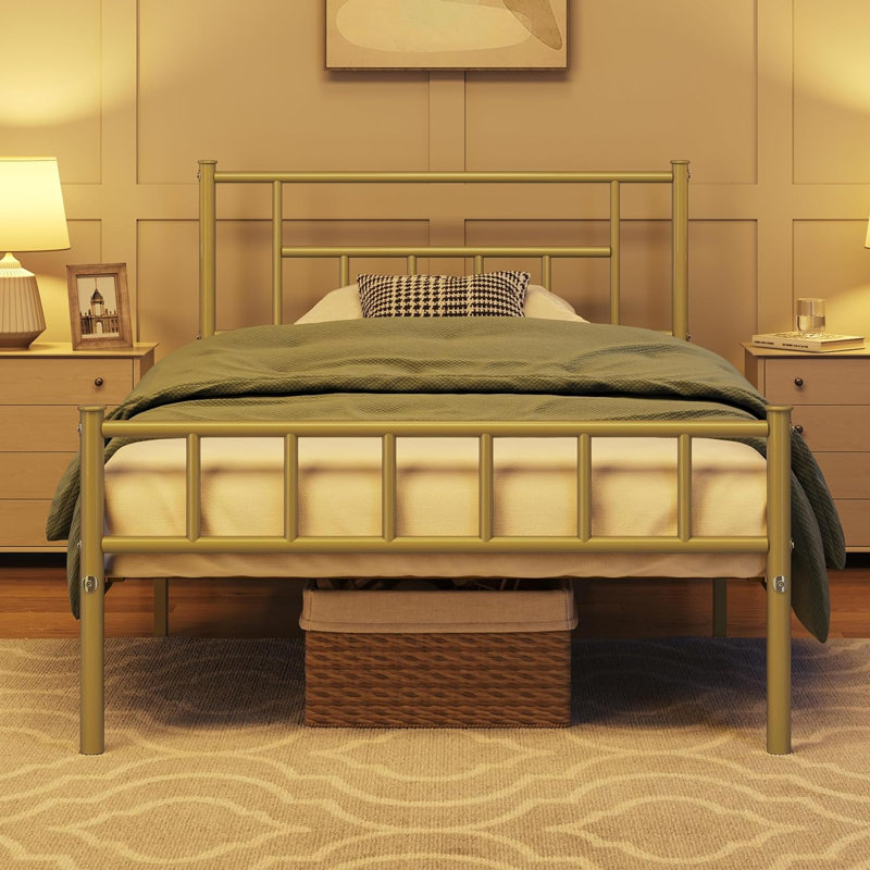 Delaenie Metal Platform Bed, Twin, Antique Gold