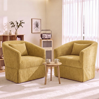  360° Swivel Linen Accent Armchairs With Thick Padding & Skirted Base (Set of 2)
