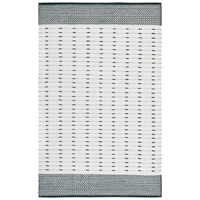 Martha Stewart 9625 Hand Woven Wool/Cotton Geometric Rug in Dark Green/Ivory, Runner 2'3" x 9'
