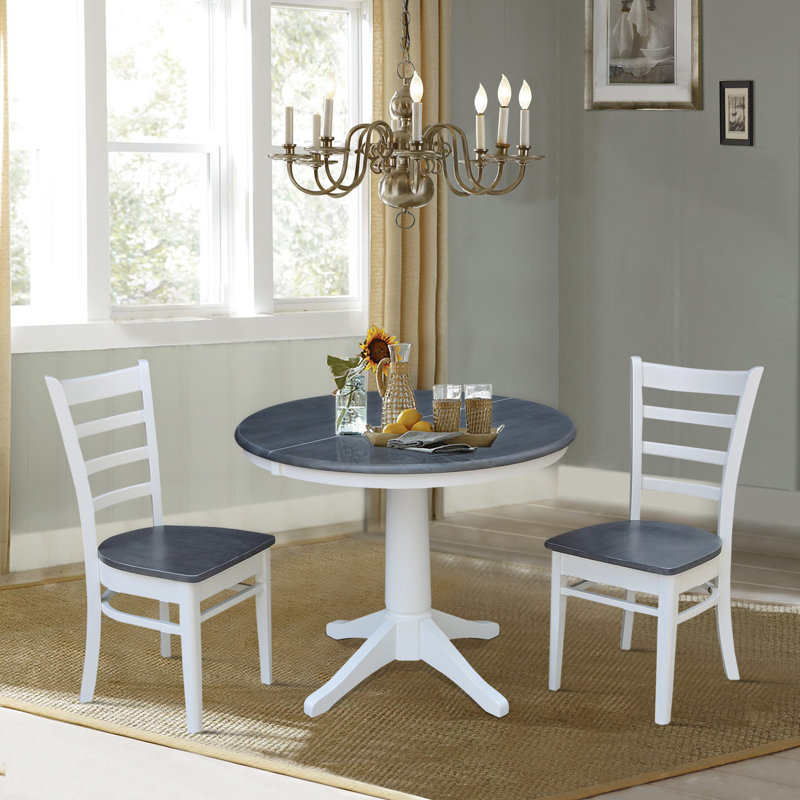 Ensemble de salle à manger extensible Deriya, 3 pièces : 1 table, 2 chaises, Blanc / gris chiné