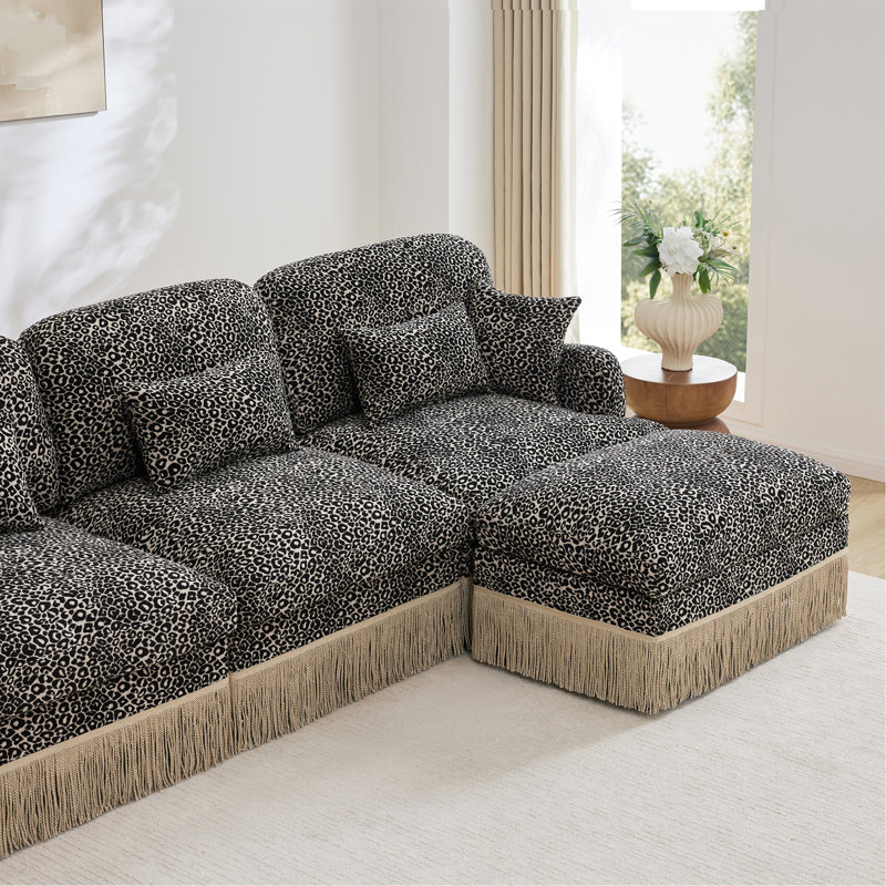 Canapé 100% confortable en forme de L avec repose-pieds 100 po Chenille