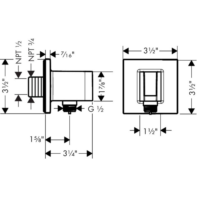 AXOR Showersolutions Wall Outlet With Handshower Holder, Square, Chrome