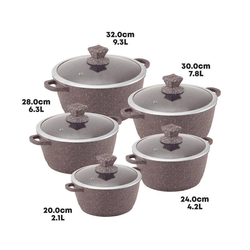 SQ Professional Nessa 5 - Piece Non-Stick Aluminium Cookware Set- Induction Ready, Brown