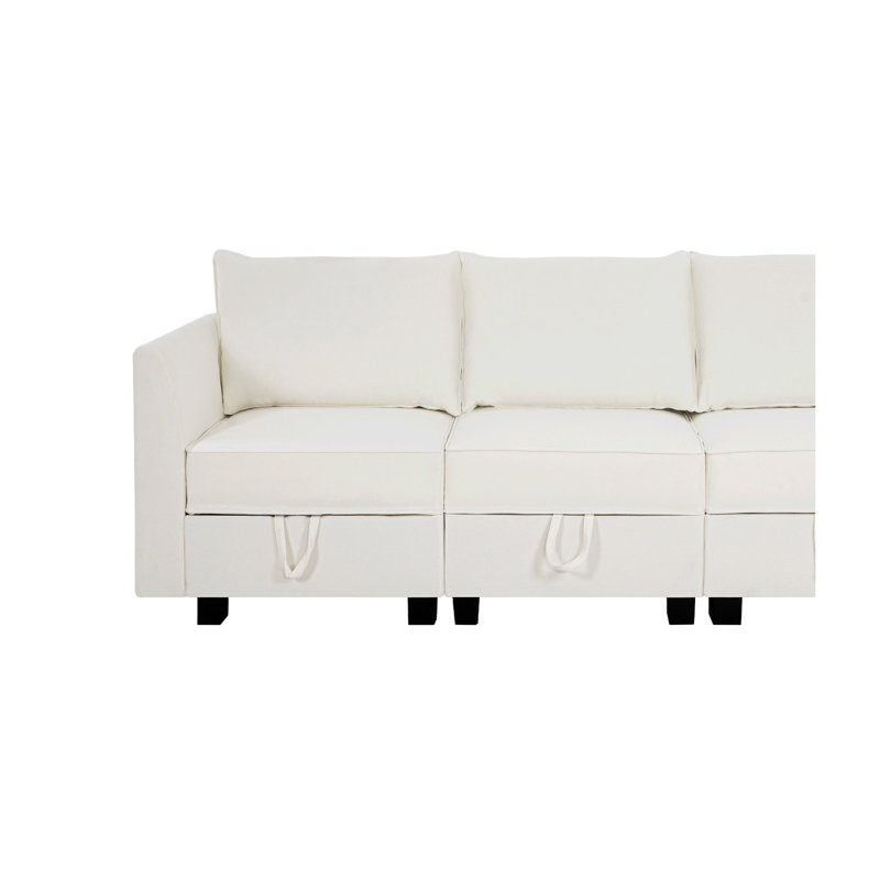 Ziniyah Convertible 4 Seater U-Shaped Modular Linen Sofa Sectional with 3 Ottoman for Living Room, White Down 100% Linen