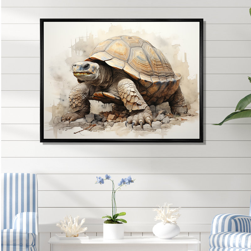 Minimalisme tortue I sur toile, H 16 po x l 32 po x P 1 po, Cadre flottant noir