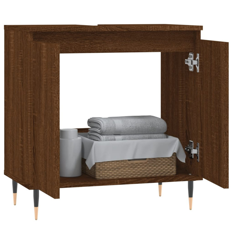 Makyrah Floor Mounted Bathroom Cabinet, Brown Oak