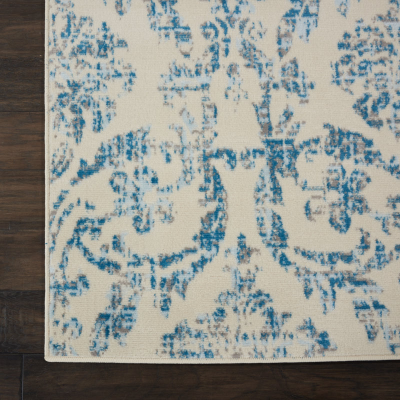 Tapis ivoire / bleu Yurig, Rectangle 7 pi 10 po x 9 pi 10 po