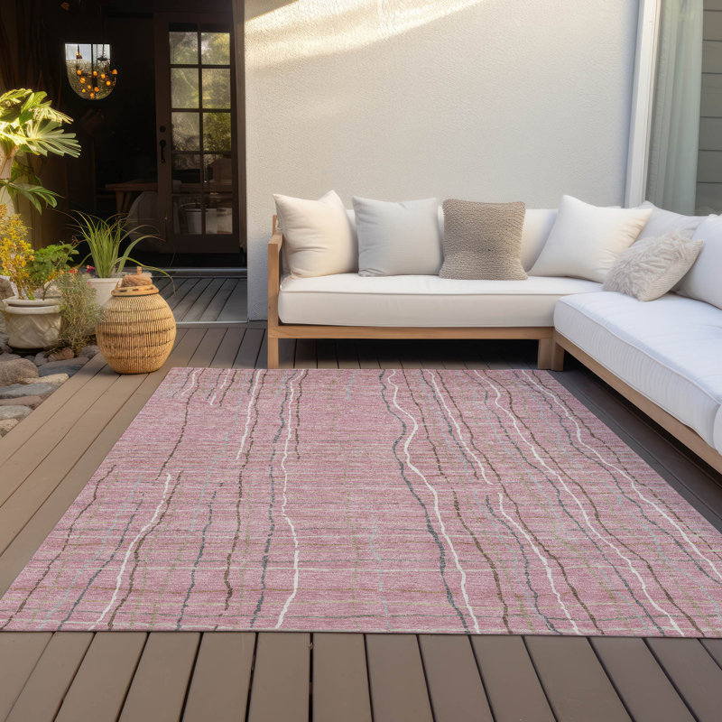 Addison Pink Stripe Synthetic Flat Woven Washable Rug 2'6" x 3'10"