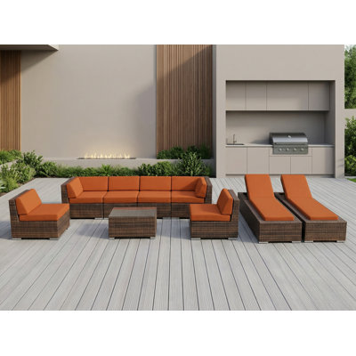 Barna 9 Piece Rattan Sectional Seating Group with Cushions - No Assembly