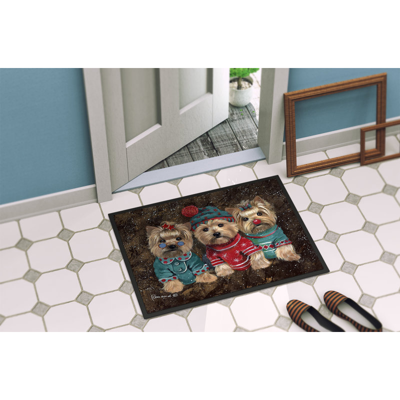 Tapis d'entrée antidérapant Guerriero, Yorkshire Terrier Yorkshire lutins de Noël, L 24 po x L 36 po