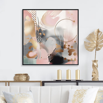 «Pink Rosegold Stripes Complexity IV - Modern Shapes», reproduction d'art sur toile transitionnelle