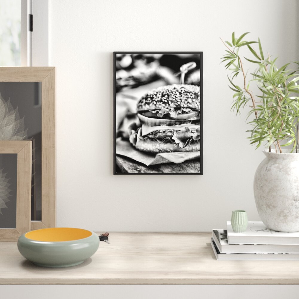 Gerahmtes Wandbild Burger und Pommes