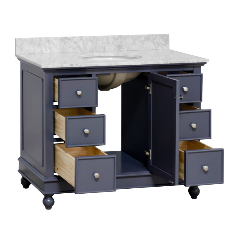 Ensemble de meuble-lavabo simple 42 po Ferdinand, Gris marine, Marbre de Carrare