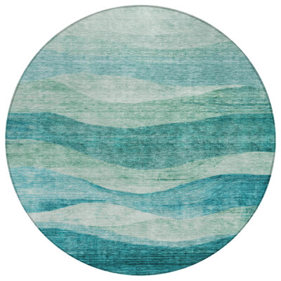 Lizabeta Machine-Washable Indoor/Outdoor Teal Rug