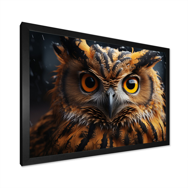 «Yellow Owl Wise Portrait IV», reproduction sur toile, H 24 po x l 32 po x P 1 po, Cadre photo noir