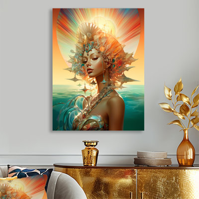 Reproduction d'art turquoise, déesse de l'océan turquoise