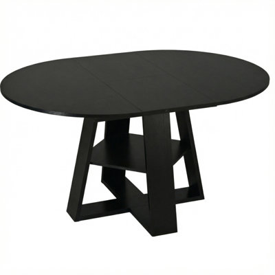 43.3in-59in Extendable Round Dining Table for 4-8,Modern Kitchen Oval Dining Table with Removable Leaves Space Saving,Wood Base with Storage Shelf for