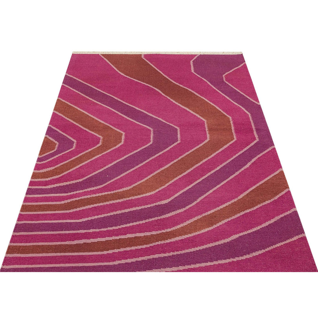 Kilim Purple Geometric Wool Handmade Area Rug