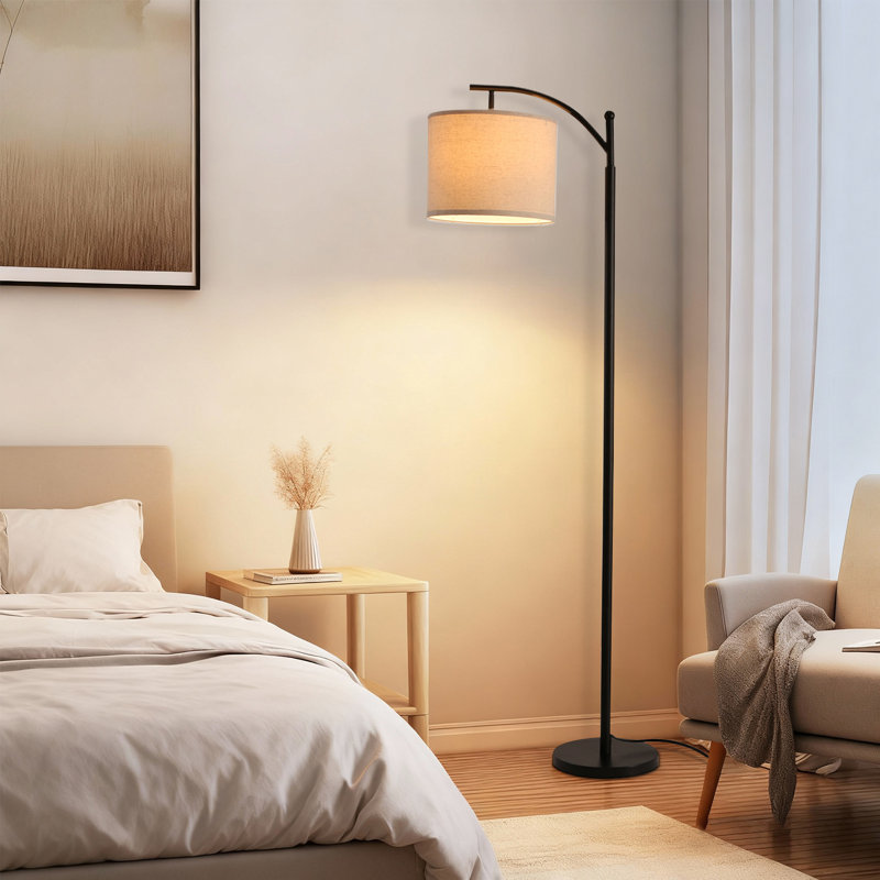 62-in Classic Black Arc Floor Lamp With Fabric Shade