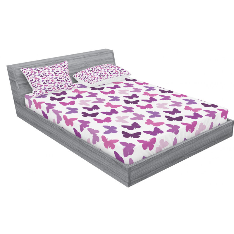 Queen White and Purple Butterfly Microfiber Sheet Set