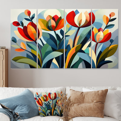 Green Mid Century Mod Nature Tulip V - Abstract Midcentury Wall Art Print Set