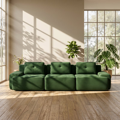 Canapé modulaire 3 places en velours côtelé l 115,3 po x P 40,9 po x H 27,1 po Evergreen